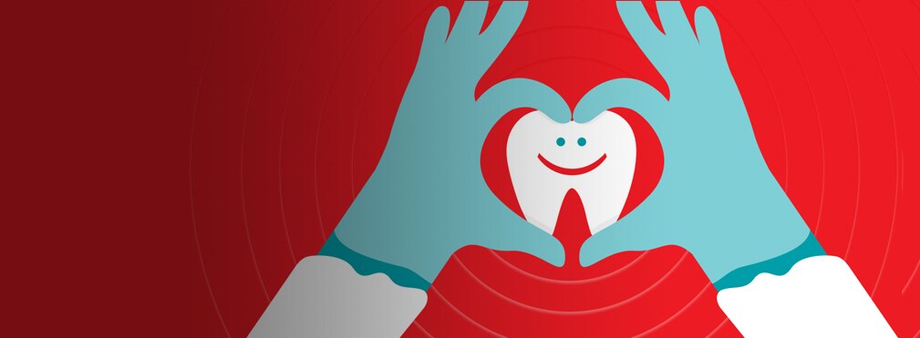 mani a cuore intorno a un dente